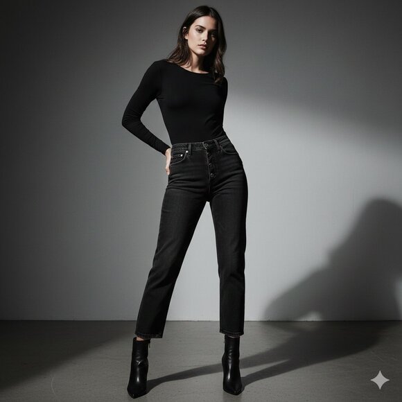 RE/DONE 90s Straight Leg Jeans Washed Black Denim Raw Hem Women's Size 30 $265 - Picture 2 of 7